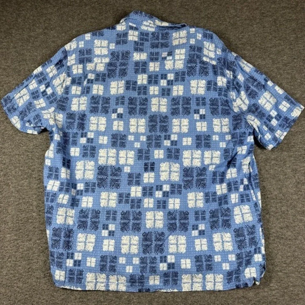 Nat Nast Silk‎ Blend Button Up Shirt Mens XL Extra Large Blue Short Sleeve